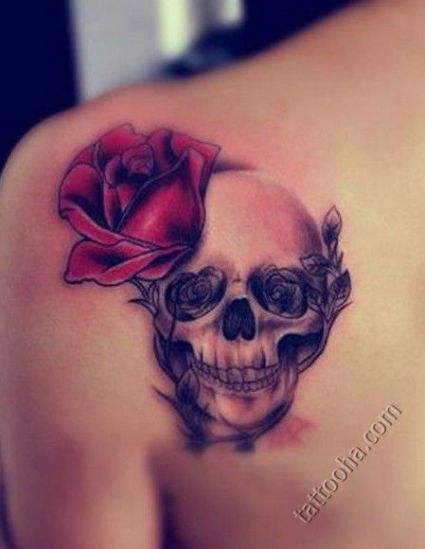 Нарисованный череп с розой