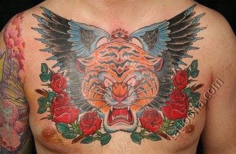 Тигр с розами