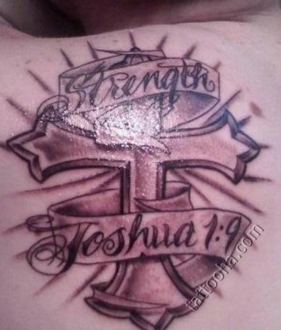 Крест и надпись Strength Joshua